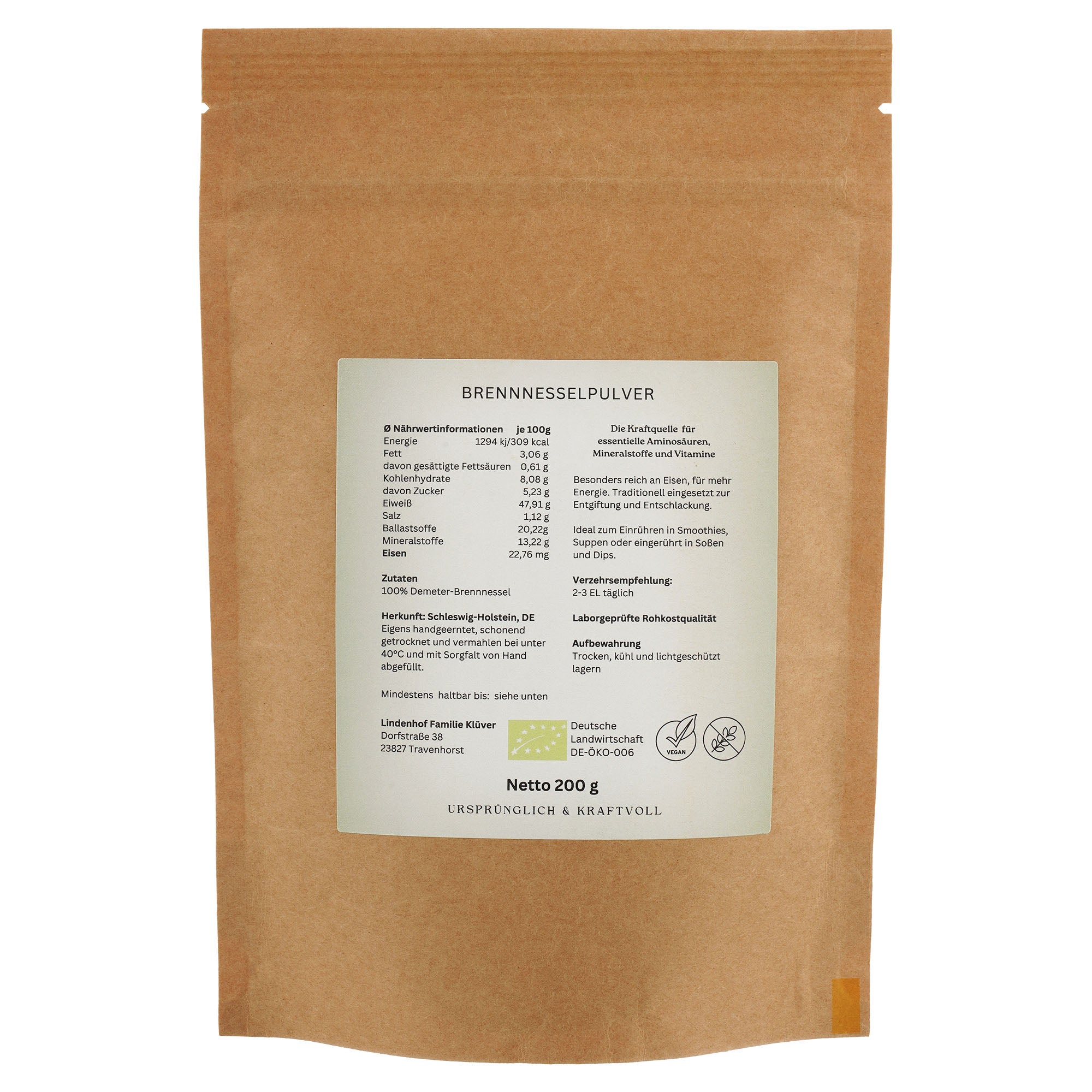 Demeter Brennnessel Pulver KlüverKräuter Lindenhof Familie Klüver