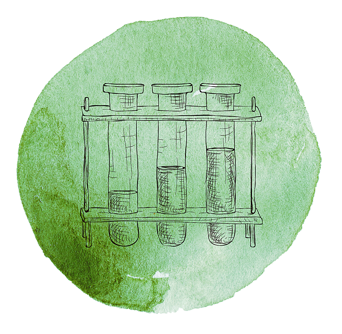 Grünes icon mit Reagenzgläsern, als Symbol für die laborgeprüfte Demeterqualität des Lindenhof Klüver