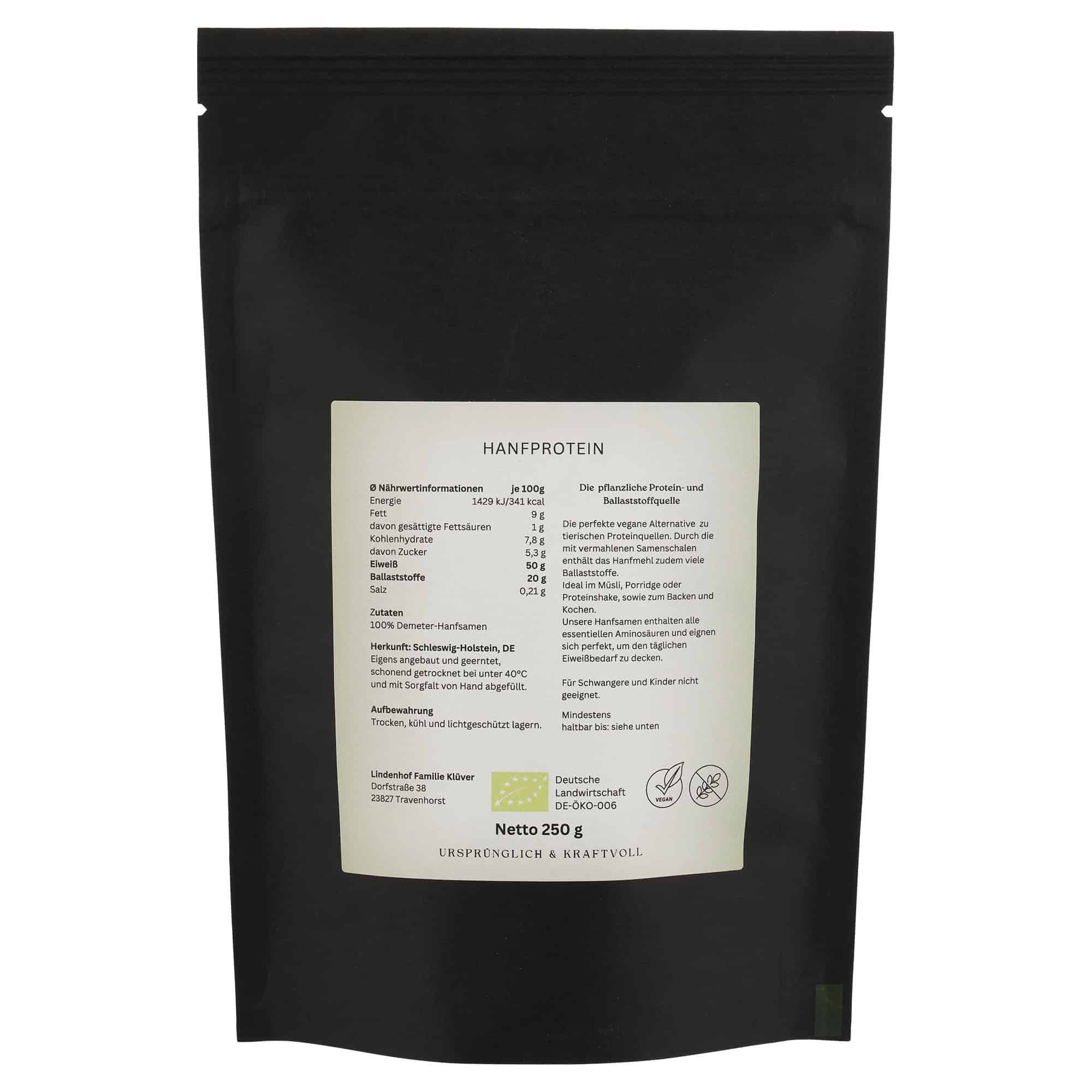 Hanfmehl in Demeter-Qualität, nachhaltig produziert und frei von Zusätzen 250g