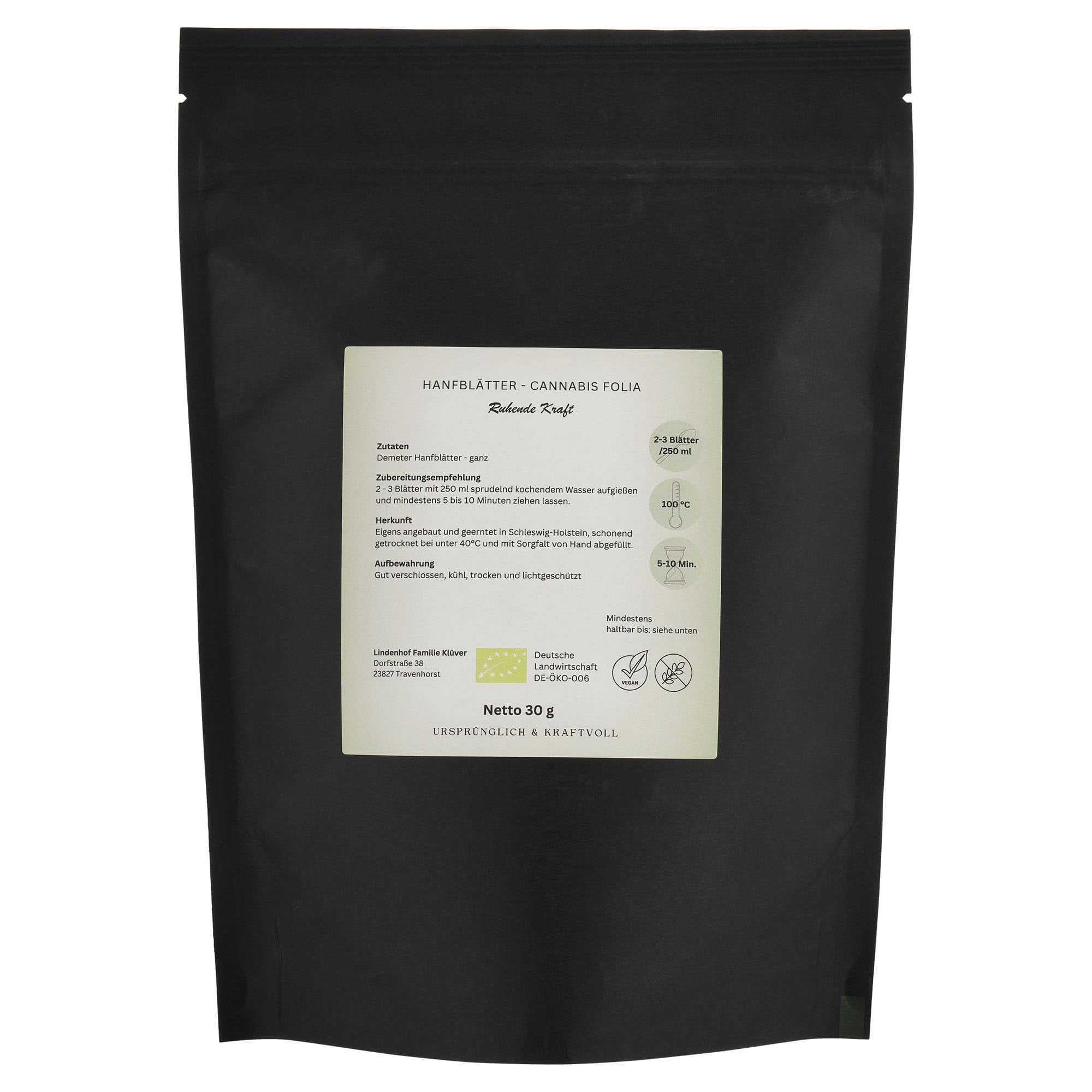 Demeter Hanfblätter Tee KlüverKräuter Lindenhof Familie Klüver 30g